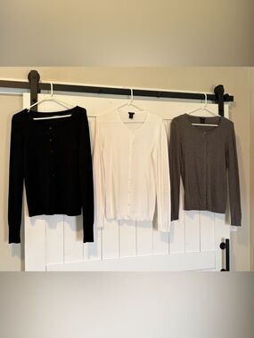 EXPRESS Button-Front Cardigan’s- Black, White , Grey (set of 3- medium )